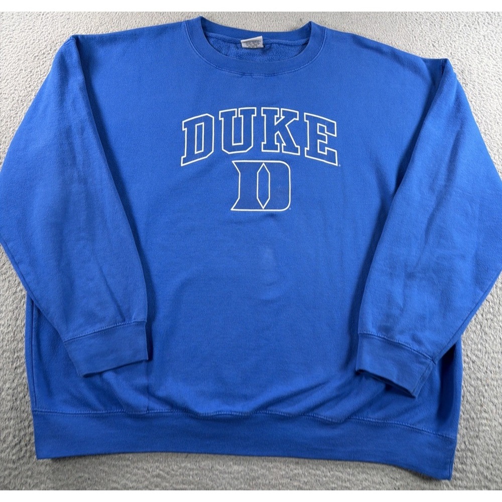 VTG Duke Sweatshirt Mens 2XL Blue Crewneck Spell Out College Heavyweight TRT